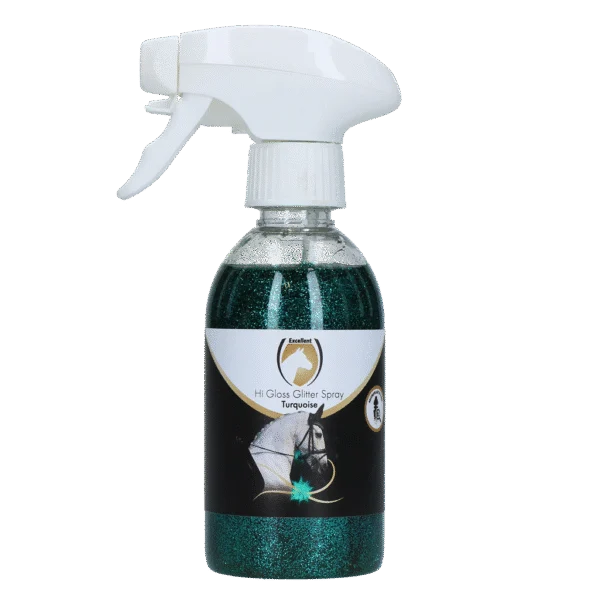 Spray cu sclipici pentru blană, coamă și coadă, 250 ml – Excellent Horse Hi Gloss Glitter Spray Turquoise