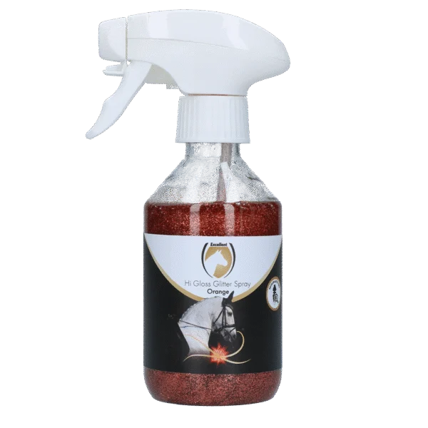 Spray cu sclipici pentru blană, coamă și coadă, 250 ml – Excellent Horse Hi Gloss Glitter Spray Orange