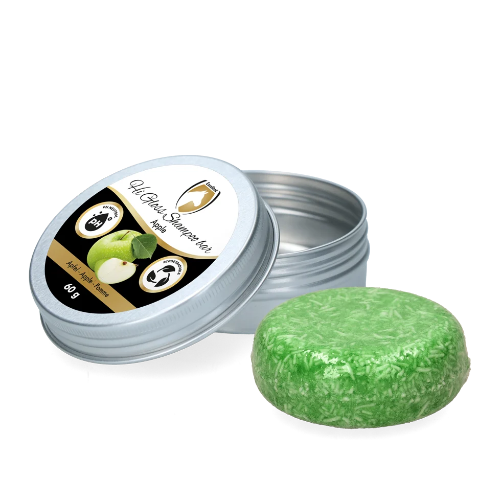 Șampon solid pentru cai cu balsam, măr, 60 g – Excellent Horse Hi Gloss Shampoo Bar - imagine 1