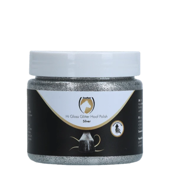 Lac cu sclipici pentru copite, argintiu, 150 ml – Excellent Horse Hi Gloss Glitter Hoof Polish