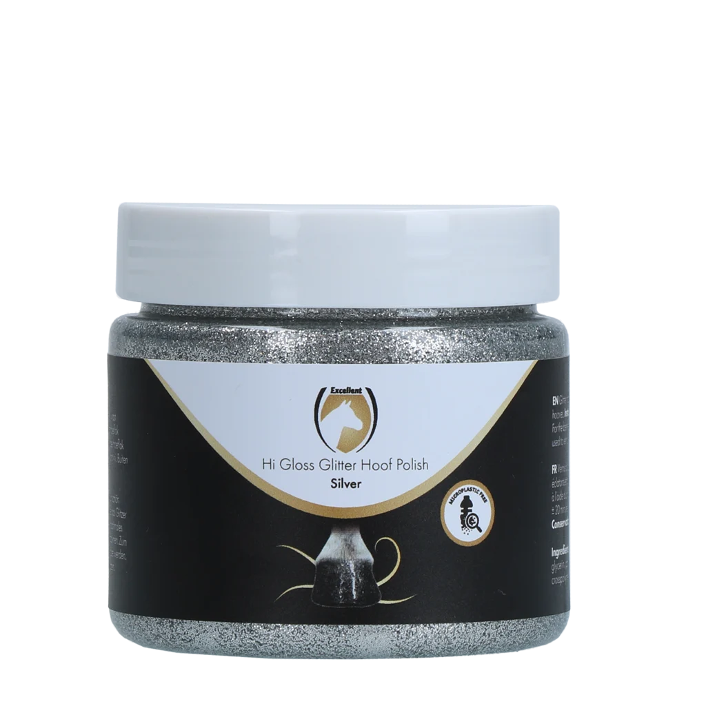 Lac cu sclipici pentru copite, argintiu, 150 ml – Excellent Horse Hi Gloss Glitter Hoof Polish - imagine 1