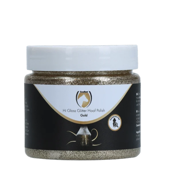 Lac auriu cu sclipici pentru copite, 150 ml – Excellent Horse Hi Gloss Glitter Hoof Polish