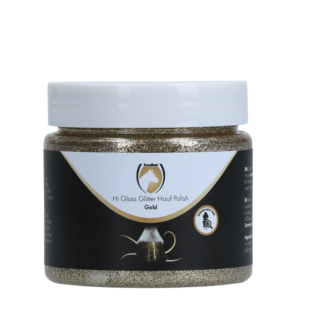 Lac auriu cu sclipici pentru copite, 150 ml – Excellent Horse Hi Gloss Glitter Hoof Polish - imagine 1