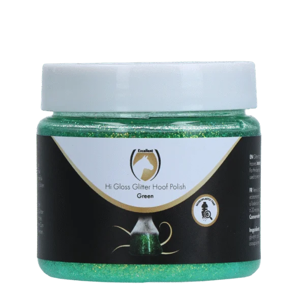 Lac cu sclipici verde pentru copite, 150 ml – Excellent Horse Hi Gloss Glitter Hoof Polish