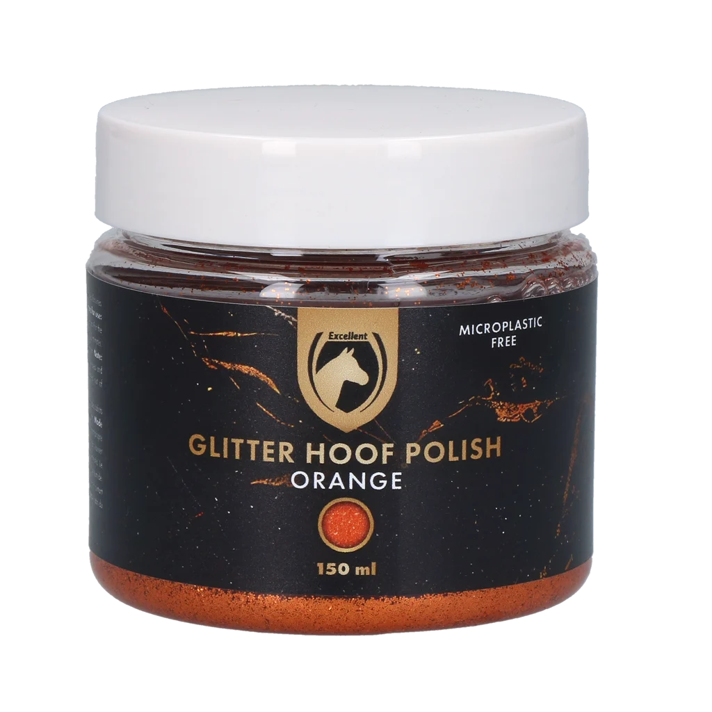 Lac cu sclipici pentru copite, portocaliu, 150 ml – Excellent Horse Hi Gloss Glitter Hoof Polish - imagine 1