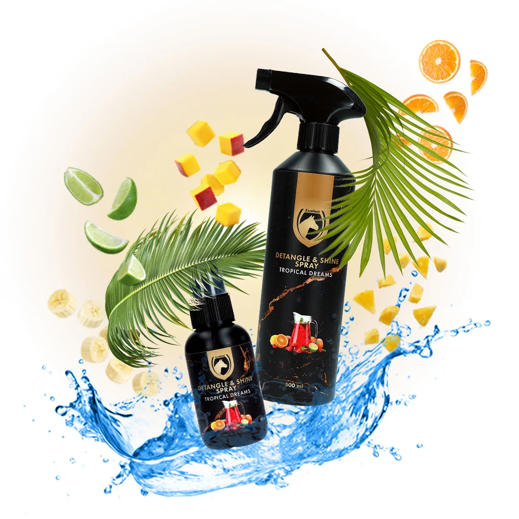 Spray pentru descurcarea coamei și cozii, 50 ml – Excellent Horse Detangle & Shine Spray Tropical Dreams - imagine 2