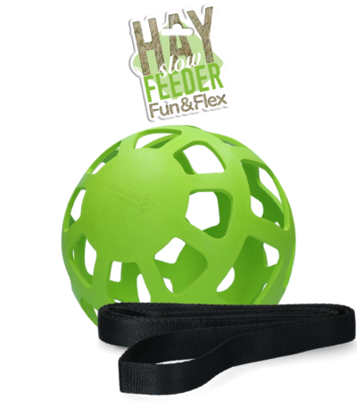 Minge pentru fân pentru cai, din cauciuc natural, verde, diametru aprox. 22 cm – Hay Slow Feeder Fun & Flex