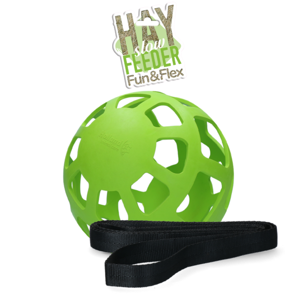 Minge pentru fân pentru cai, din cauciuc natural, verde, diametru aprox. 22 cm – Hay Slow Feeder Fun & Flex