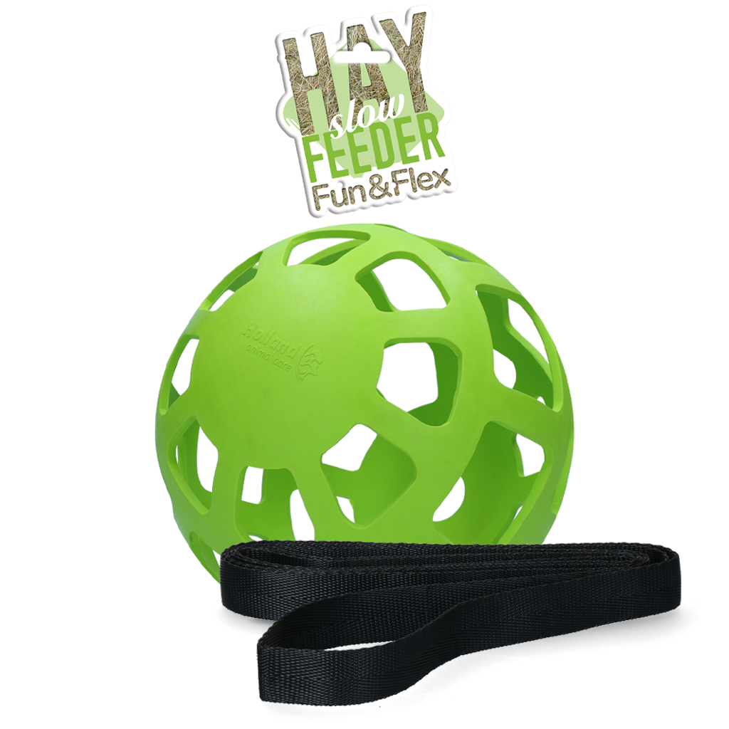 Hooibal voor Paarden van Natuurrubber, Groen, Diameter ca. 22 cm – Hay Slow Feeder Fun & Flex Minge pentru fân pentru cai, din cauciuc natural, verde, diametru aprox. 22 cm – Hay Slow Feeder Fun & Flex