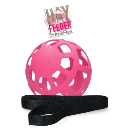 Minge pentru fân pentru cai, din cauciuc natural, roz, diametru aprox. 22 cm – Hay Slow Feeder Fun & Flex
