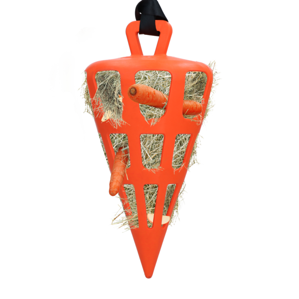 Hrănitor lent pentru cai din cauciuc natural, portocaliu – Hay Slow Feeder Fun & Flex Carrot