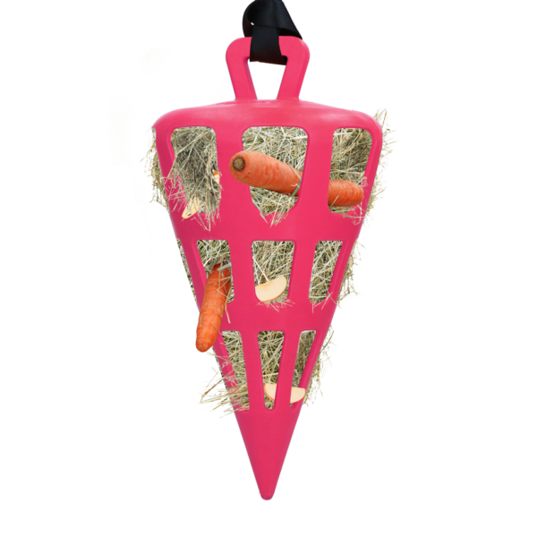 Hrănitor lent pentru cai din cauciuc natural, roz – Hay Slow Feeder Fun & Flex Carrot