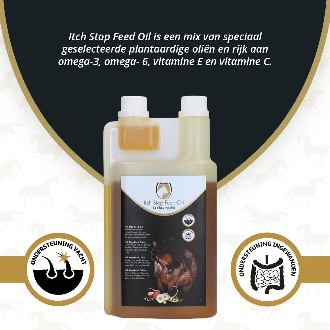 Ulei pentru hrana cailor cu Omega 3 și Omega 6, 1 l – Excellent Horse Itch Stop Feed Oil - imagine 2