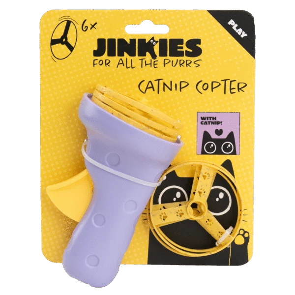 Jucărie interactivă pentru pisici, cu elice lansabile și catnip – Jinkies Catnip Copter
