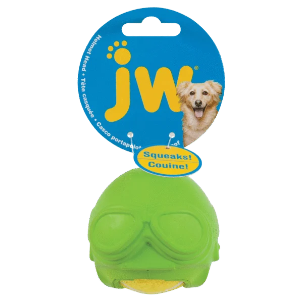 Minge de tenis pentru câini cu piuit și cască din cauciuc – JW Helmet Heads Aviator
