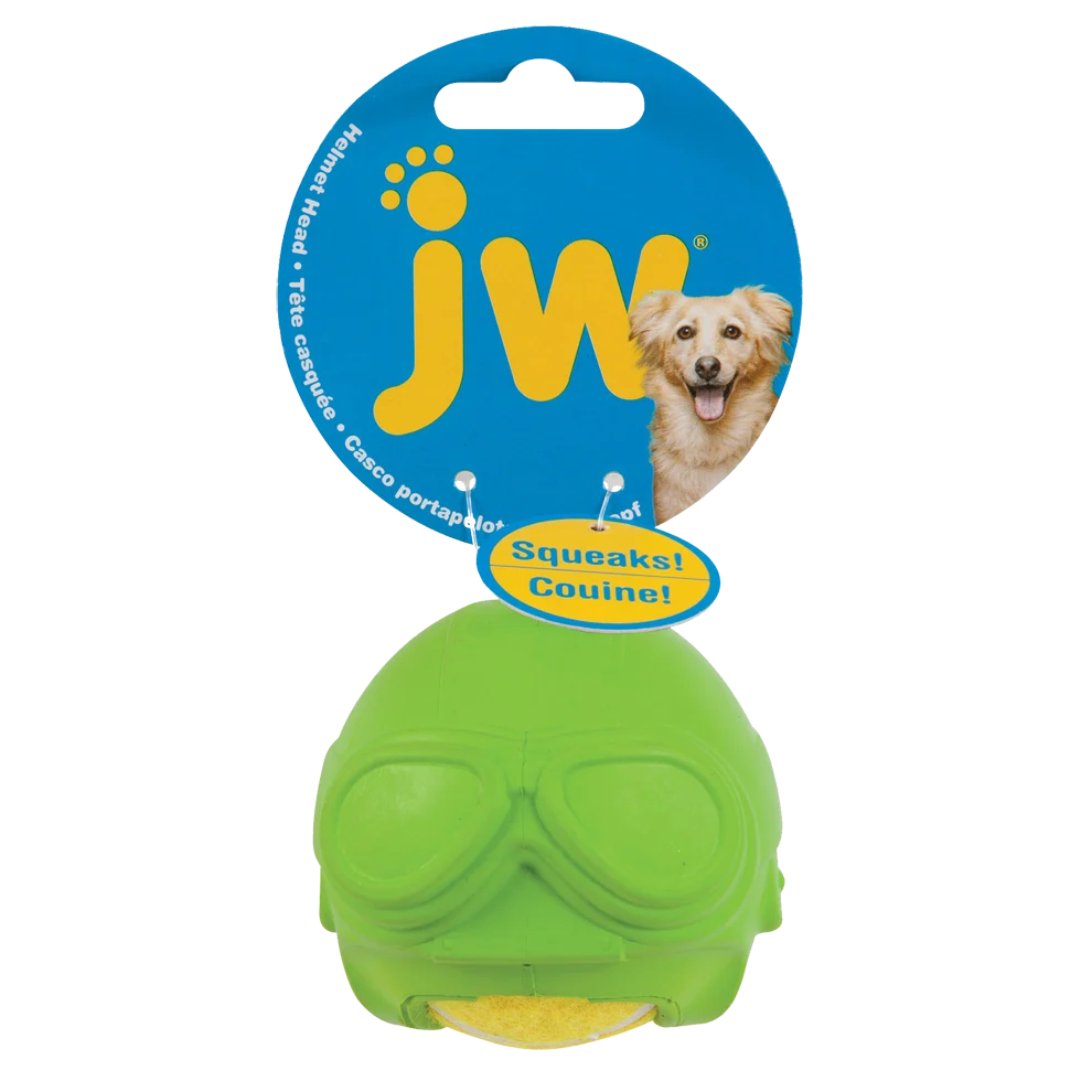 Minge de tenis pentru câini cu piuit și cască din cauciuc – JW Helmet Heads Aviator - imagine 1
