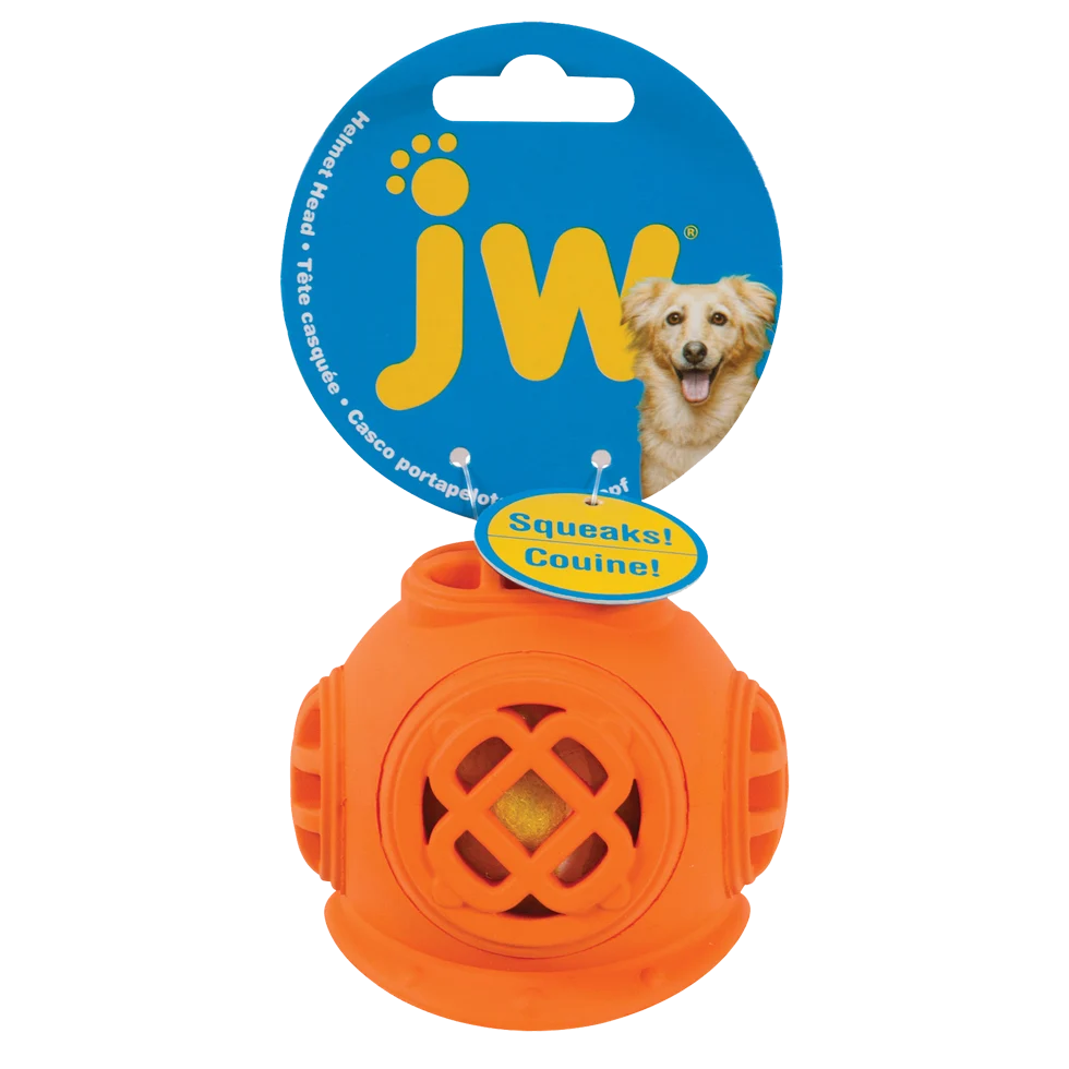 Minge de tenis pentru câini cu chițăitoare și cască din cauciuc – JW Helmet Heads Diver - imagine 1