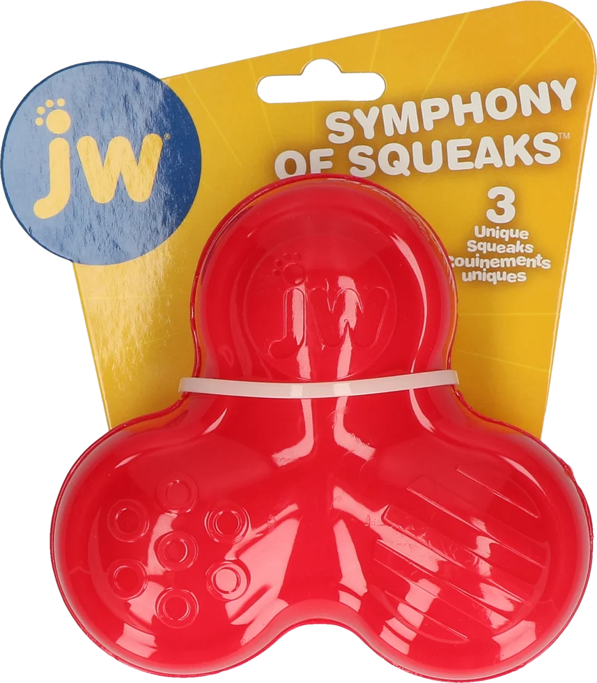 Jucărie de cauciuc pentru câini, cu 3 sunete, roșie – JW Symphony of Squeaks - imagine 1