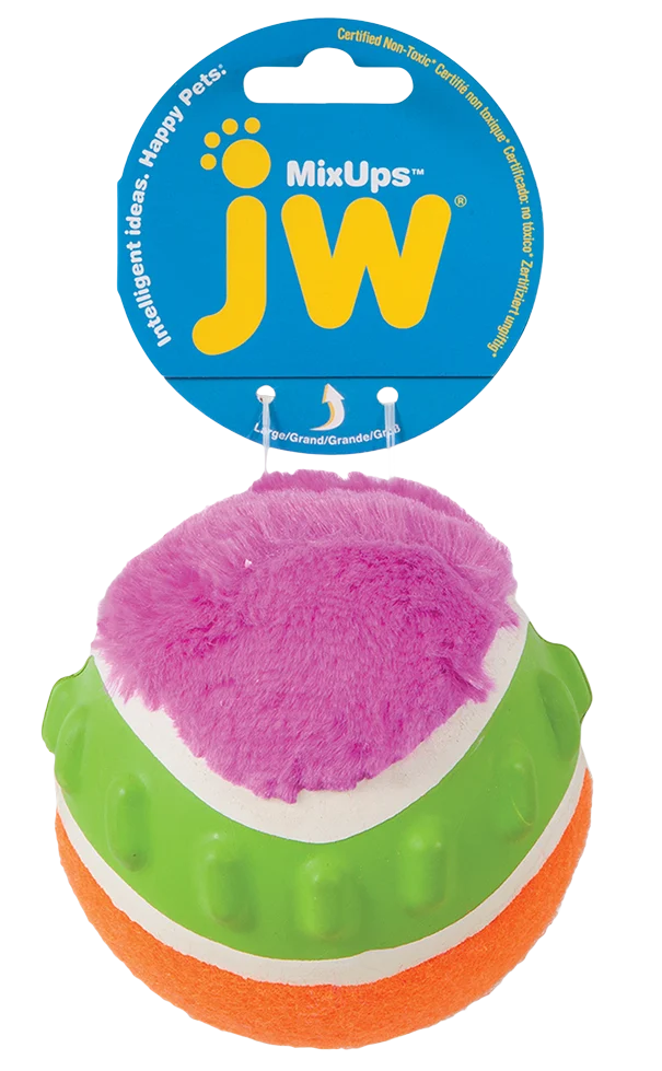 Minge pentru câini cu chițăitoare, 10 cm – JW Mixups Ribbed Ball L - imagine 1