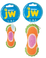 Jucărie pentru câini din pluș, cauciuc și material de minge de tenis, 10 cm – JW Mixups Ribbed Barbell S - imagine 2