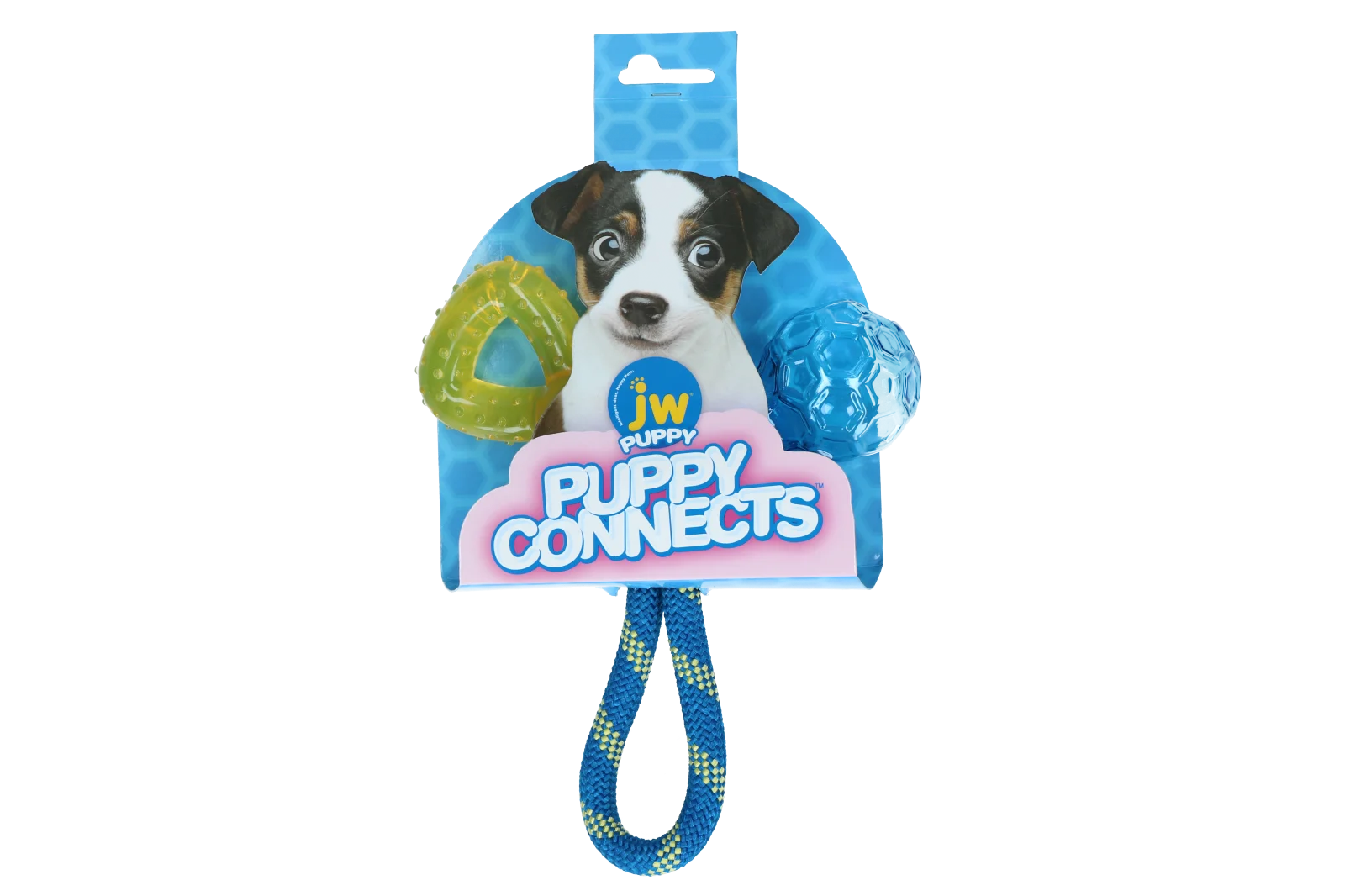 Jucărie pentru căței cu frânghie, inel pentru ros și minge, 21 x 20 x 6 cm – JW Puppy Connects - imagine 1