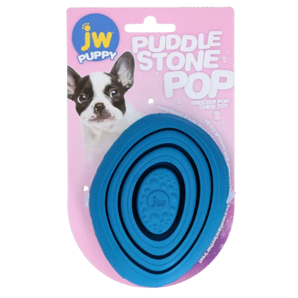 Jucărie pentru ros pentru căței, din cauciuc, cu caneluri pentru apă congelată – JW Puddle Stone Pop