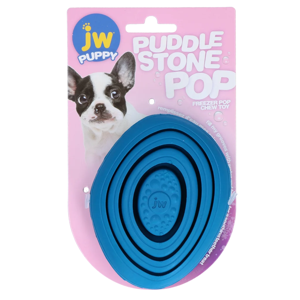 Jucărie pentru ros pentru căței, din cauciuc, cu caneluri pentru apă congelată – JW Puddle Stone Pop - imagine 1