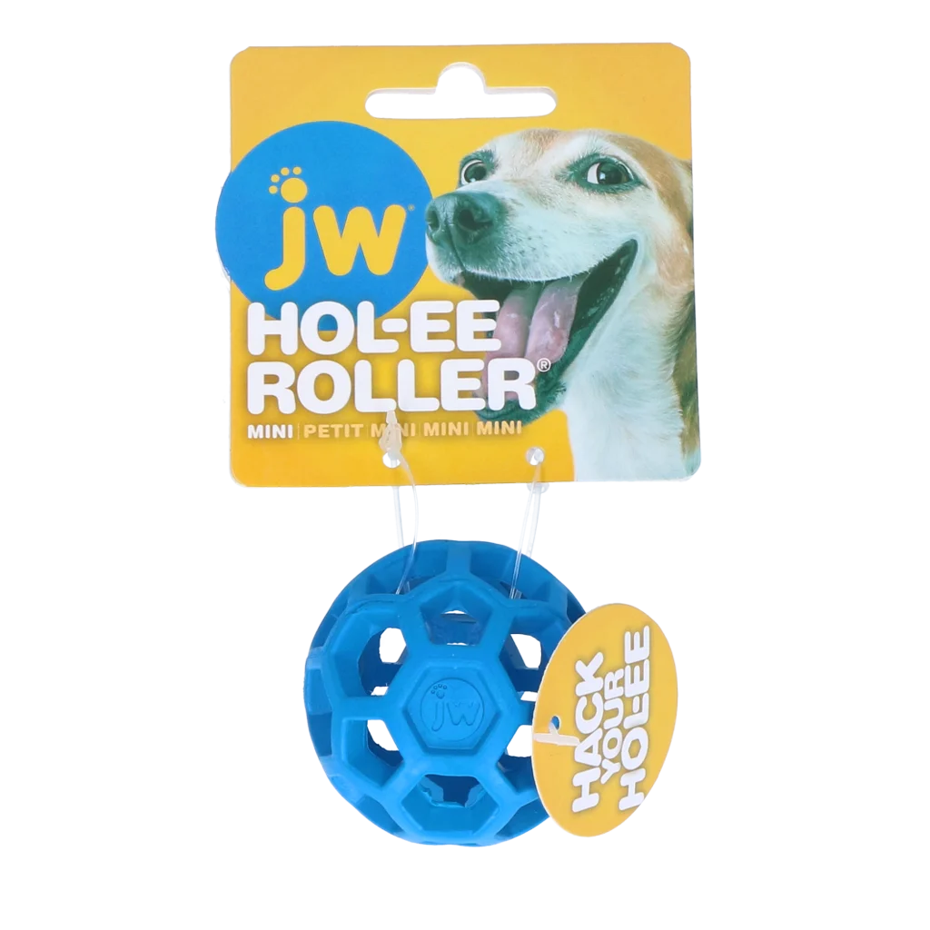 Minge pentru câini din cauciuc natural, pentru recompense, 5 cm, albastră – JW Hol-ee Roller - imagine 1