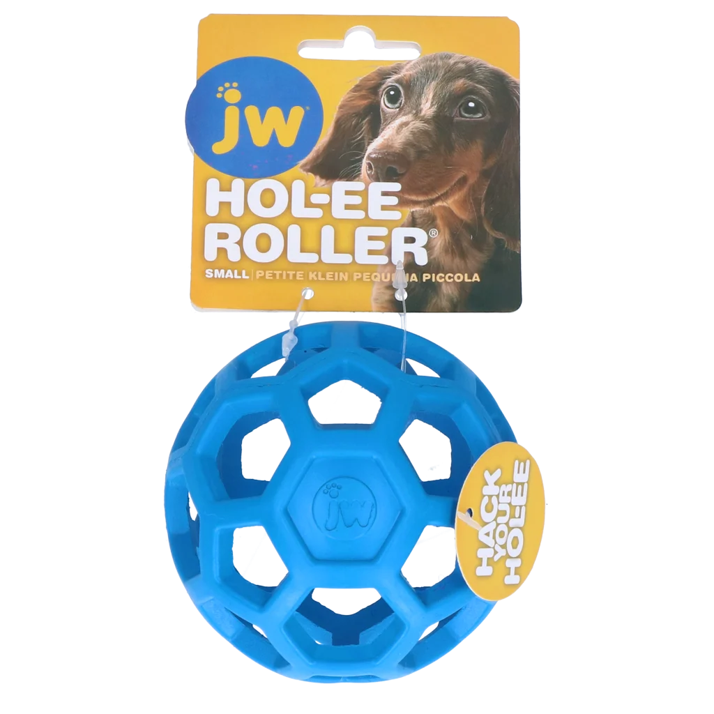 Minge pentru câini din cauciuc natural, pentru recompense, 9 cm, albastră – JW Hol-ee Roller Small - imagine 1