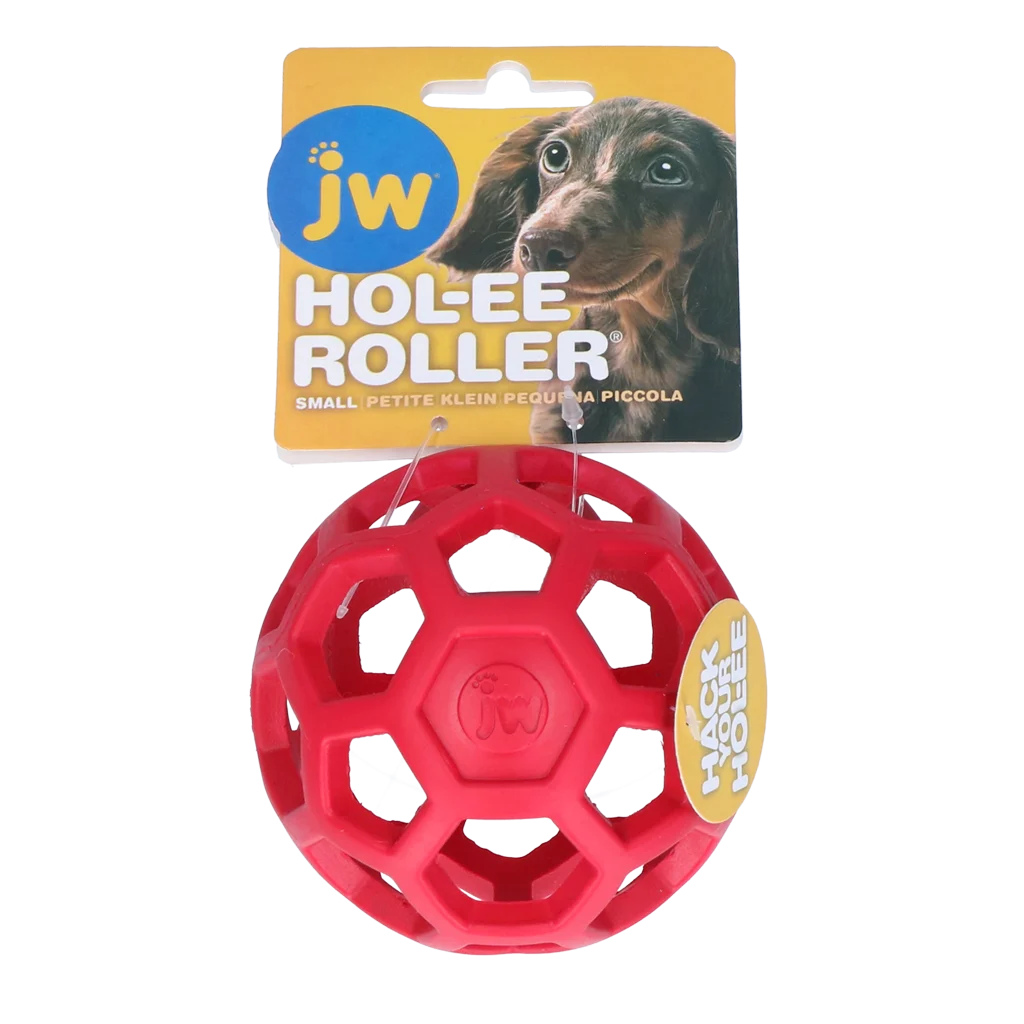 Minge pentru câini din cauciuc natural, pentru recompense, 9 cm, Roșie – JW Hol-ee Roller Small - imagine 1