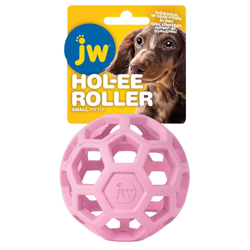 Minge pentru câini din cauciuc natural, pentru recompense, 9 cm, Roz – JW Hol-ee Roller Small - imagine 1