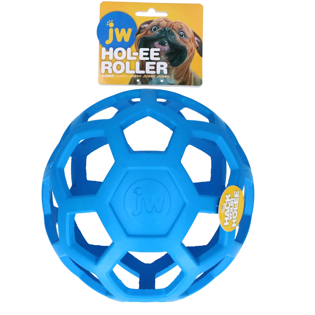 Minge pentru câini din cauciuc natural, pentru recompense, Jumbo, 19 cm, albastră – JW Hol-ee Roller - imagine 1