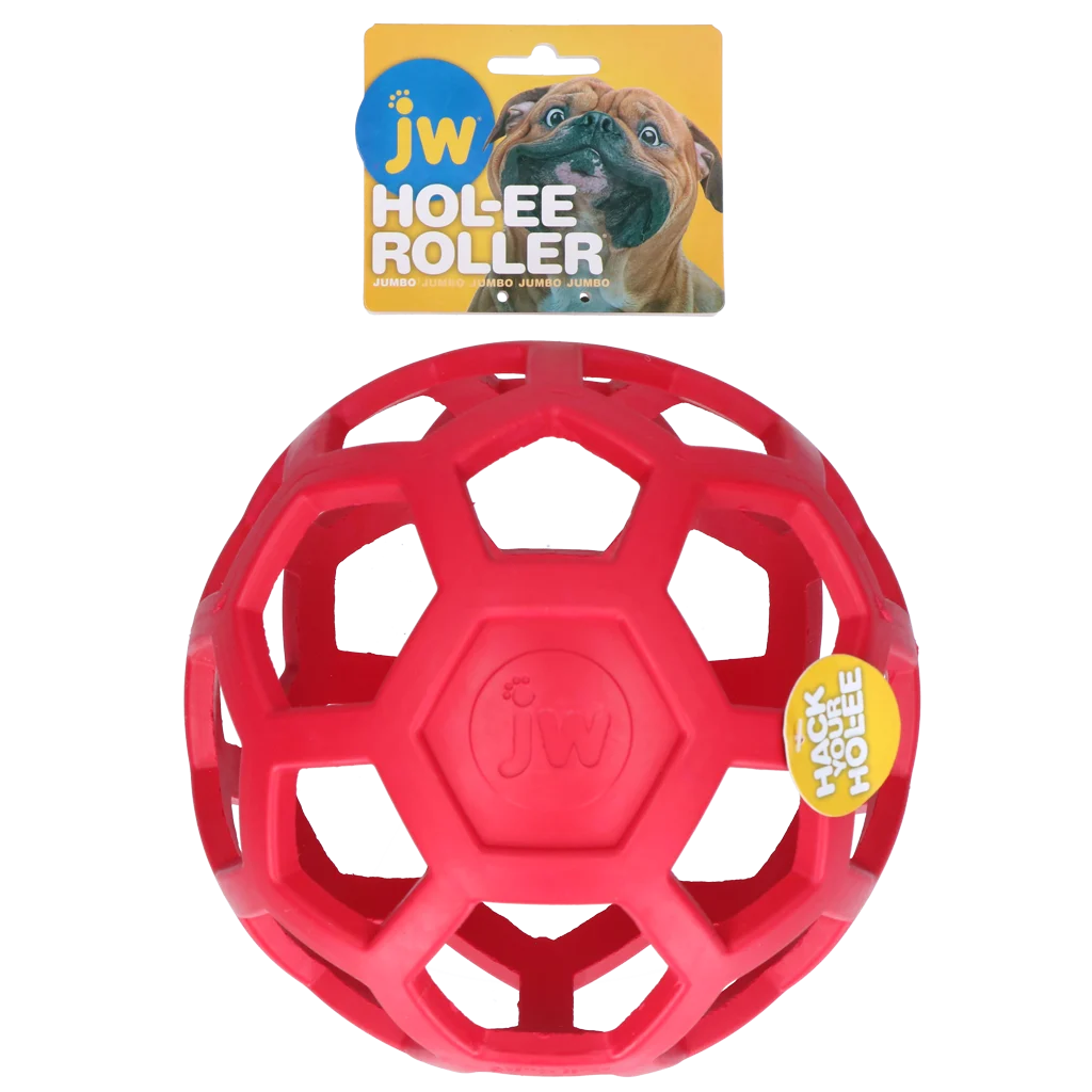 Minge pentru câini din cauciuc natural, pentru recompense, 19 cm, roșie – JW Hol-ee Roller - imagine 1