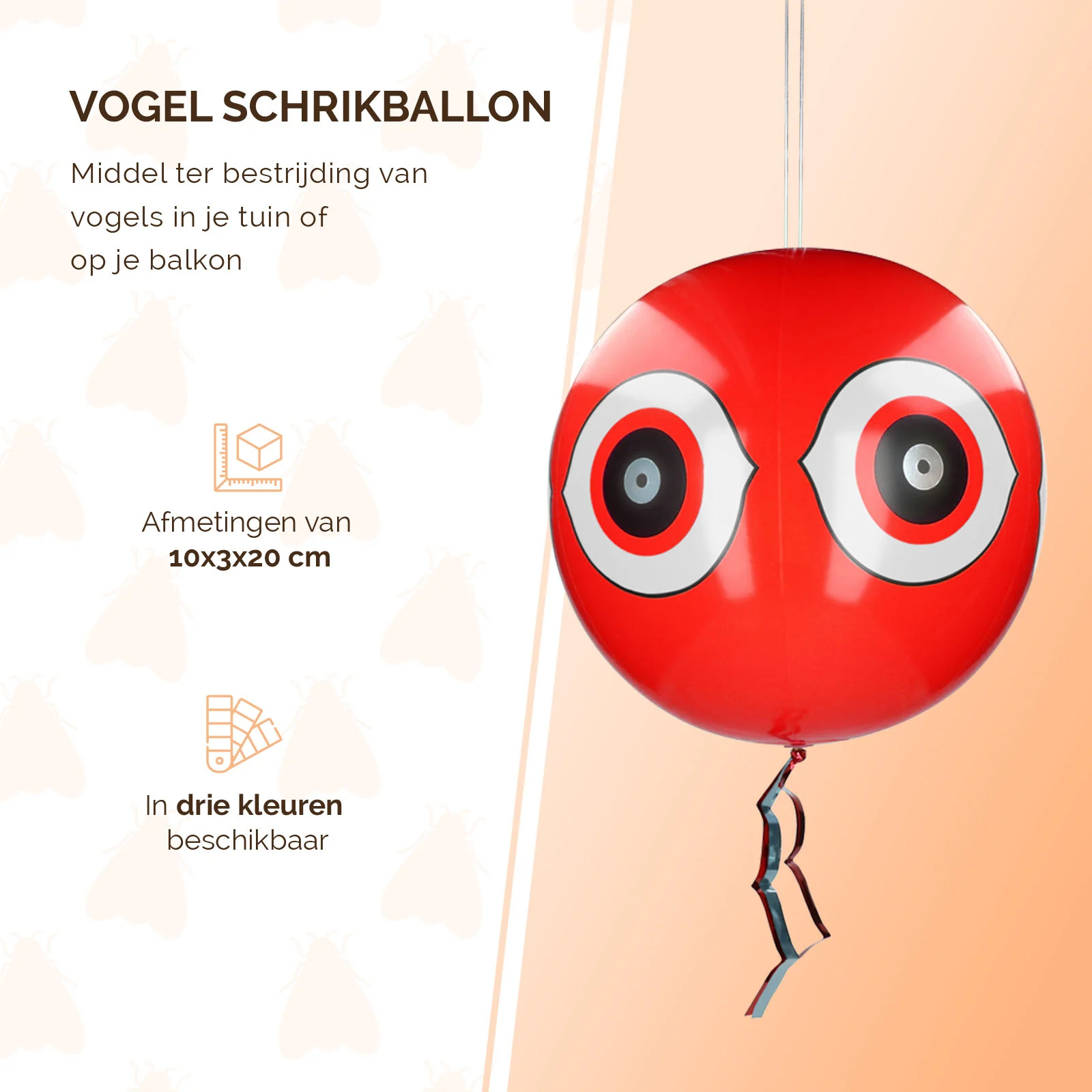 Balon pentru alungarea păsărilor cu șnur de agățare, roșu, Ø 40 cm – Knock Pest - imagine 2