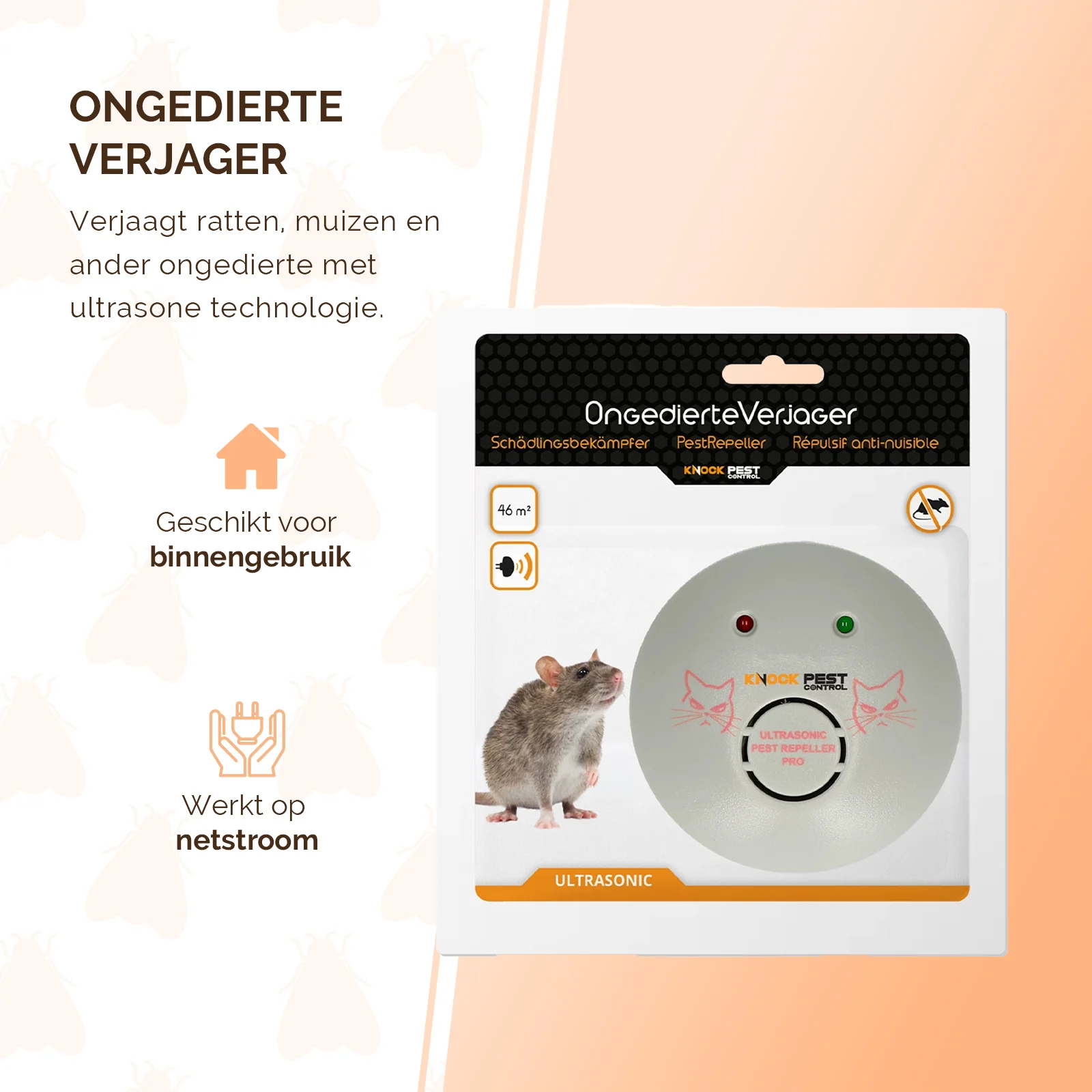 Aparat cu ultrasunete împotriva dăunătorilor, cu alimentare la priză, până la 46 m² – Knock Pest Ultrasonic Pest Repeller Home - imagine 5