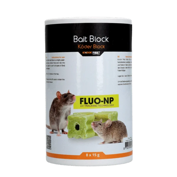Blocuri momeală pentru șoareci și șobolani, 8 x 15 g – Knock Pest Lokmiddel Blok Fluo-NP