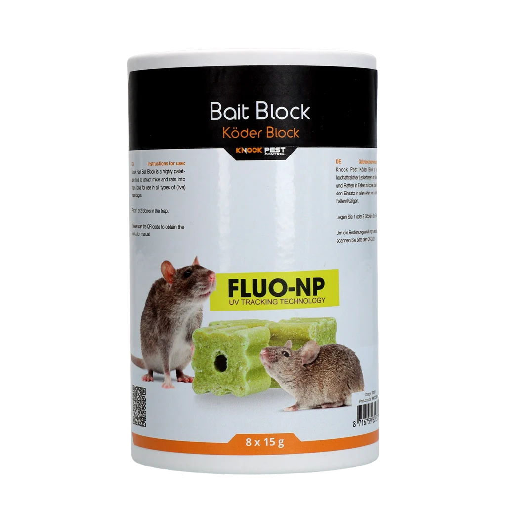Blocuri momeală pentru șoareci și șobolani, 8 x 15 g – Knock Pest Lokmiddel Blok Fluo-NP - imagine 1