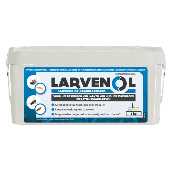 Larvicid împotriva muștelor, sub formă de granule, pentru adăposturi de bovine, 5 kg – Larvenol 4GR