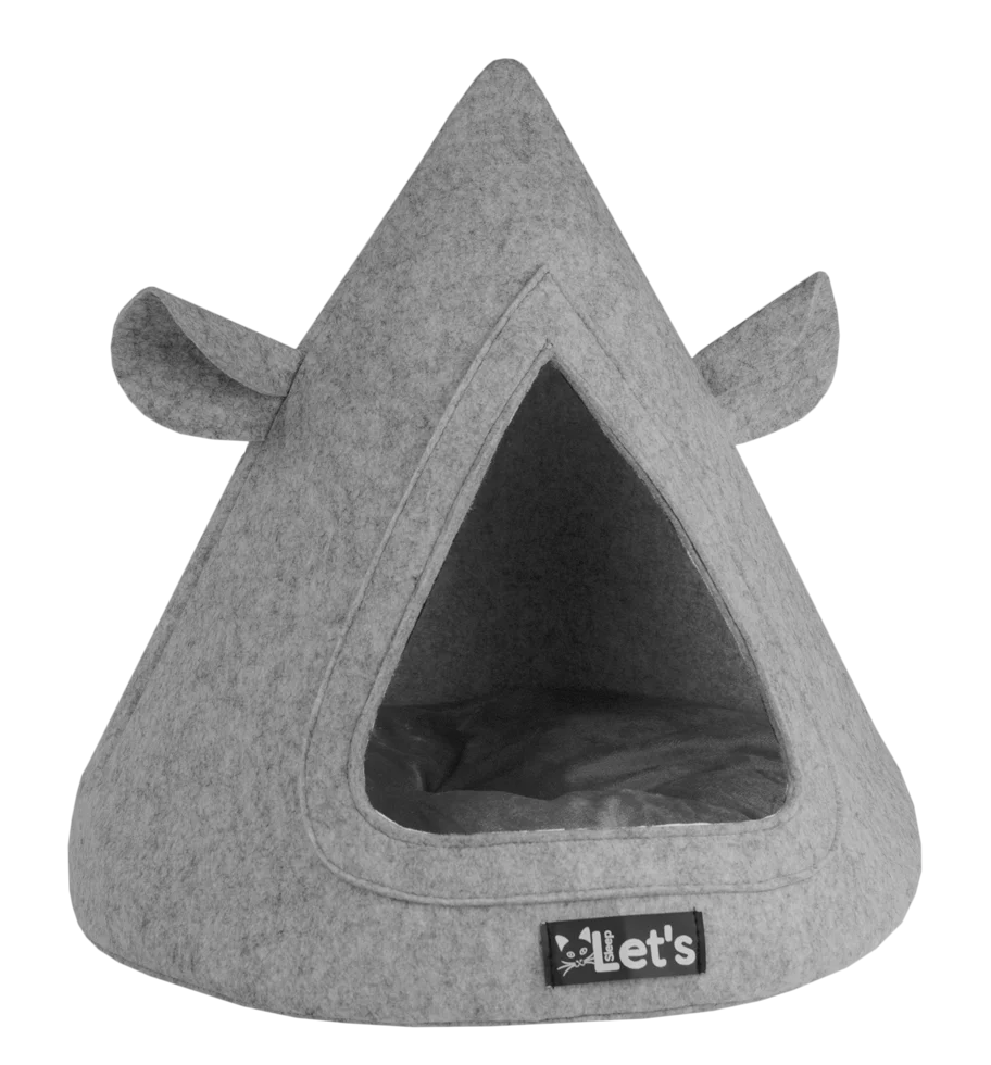 Tipi din pâslă pentru pisici, cu pernă, 50 x 45 cm, gri – Let's Sleep Pet Cave TeePee - imagine 1