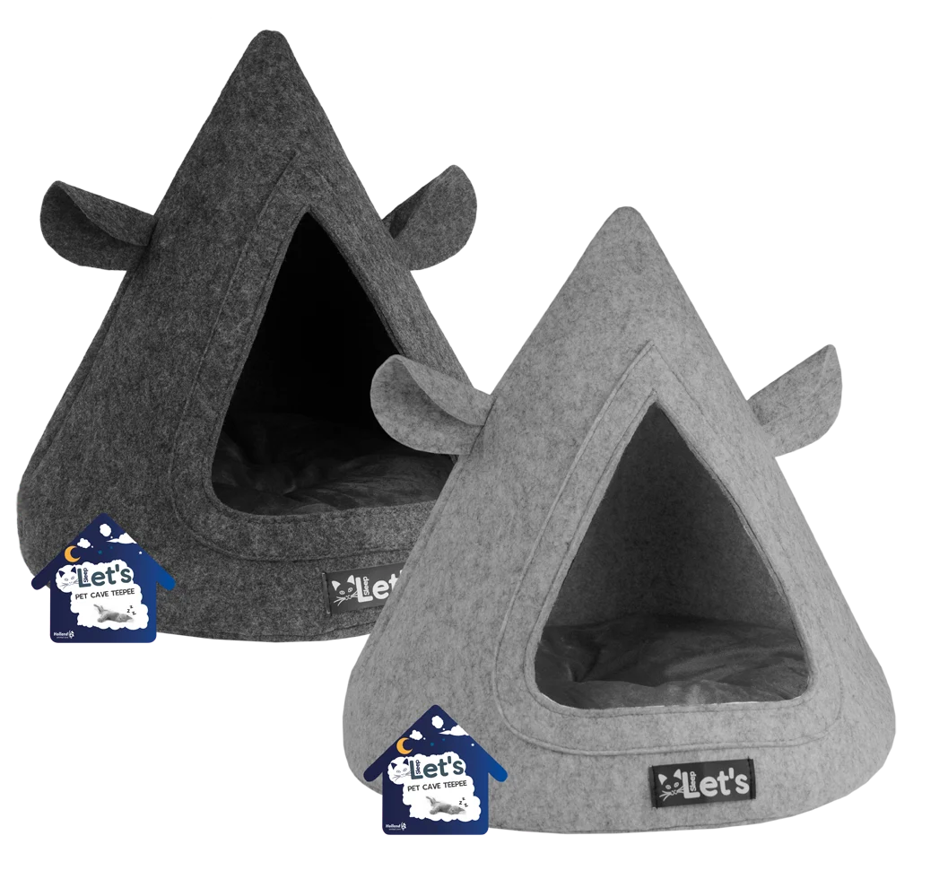 Tipi din pâslă pentru pisici, cu pernă, 50 x 45 cm, gri – Let's Sleep Pet Cave TeePee - imagine 4