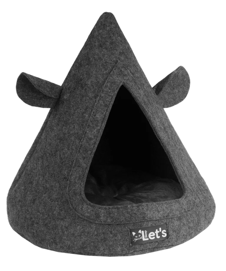 Cort pentru pisici din pâslă, cu pernă, 50 x 45 cm, antracit – Let's Sleep Pet Cave TeePee