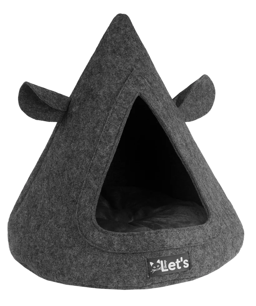 Cort pentru pisici din pâslă, cu pernă, 50 x 45 cm, antracit – Let's Sleep Pet Cave TeePee - imagine 1