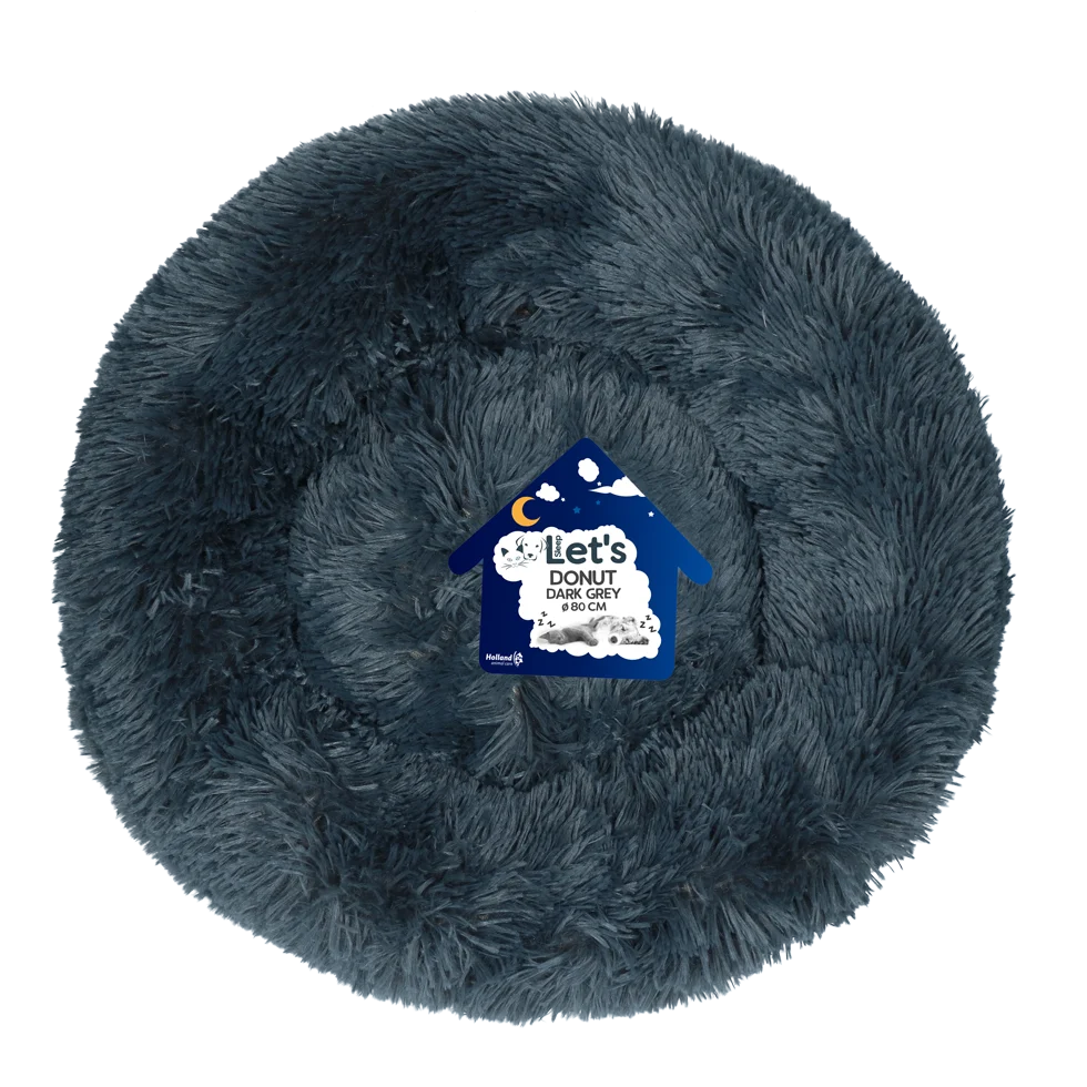 Pat pentru câini în formă de gogoașă, gri închis XL, ø 80 cm – Let's Sleep Donut - imagine 1