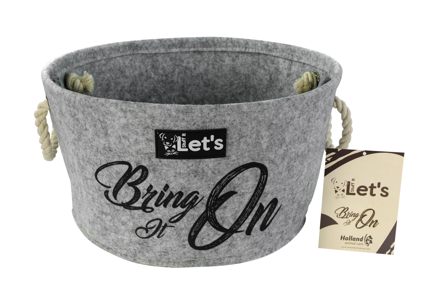 Coș de depozitare pentru jucării pentru câini, din pâslă, cu mânere, gri, ø 36 cm – Let's Sleep Let's Stuff It Bring it On - imagine 1