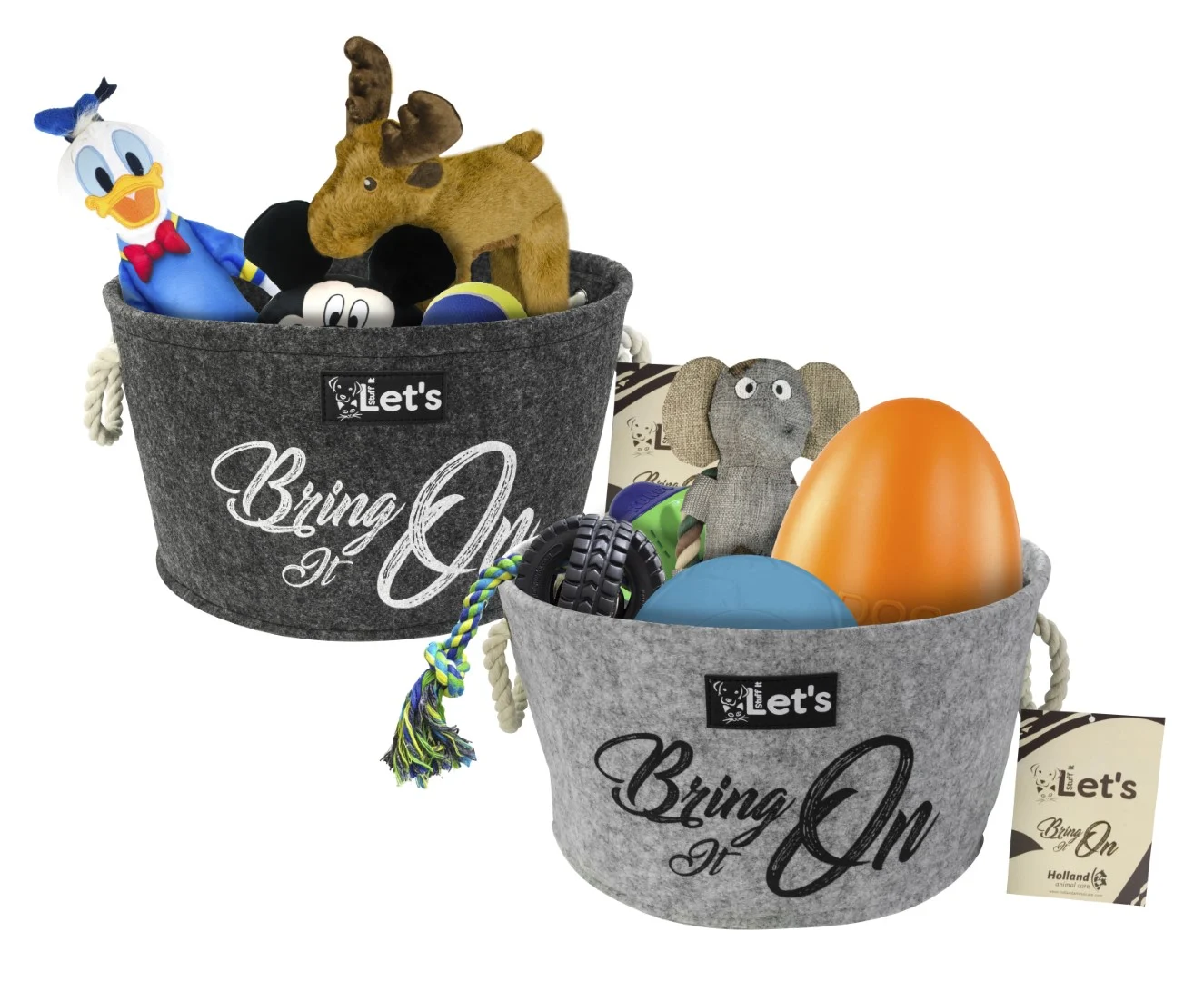 Coș de depozitare pentru jucării pentru câini, din pâslă, cu mânere, gri, ø 36 cm – Let's Sleep Let's Stuff It Bring it On - imagine 2