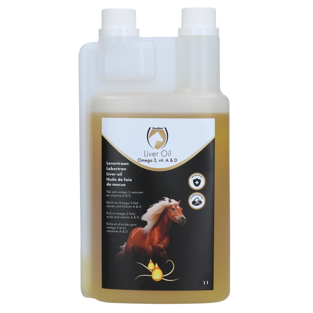 LEVE001000.png Ulei din ficat de cod cu Omega 3 și vitaminele A și D, 1 l – Excellent Horse Liver Oil - imagine 1