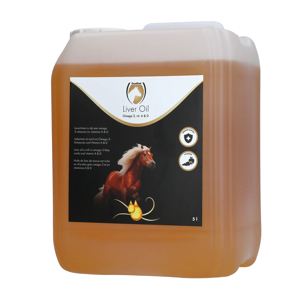 Ulei de ficat de cod cu Omega 3 și vitaminele A și D, 5 l – Excellent Horse Liver Oil - imagine 1
