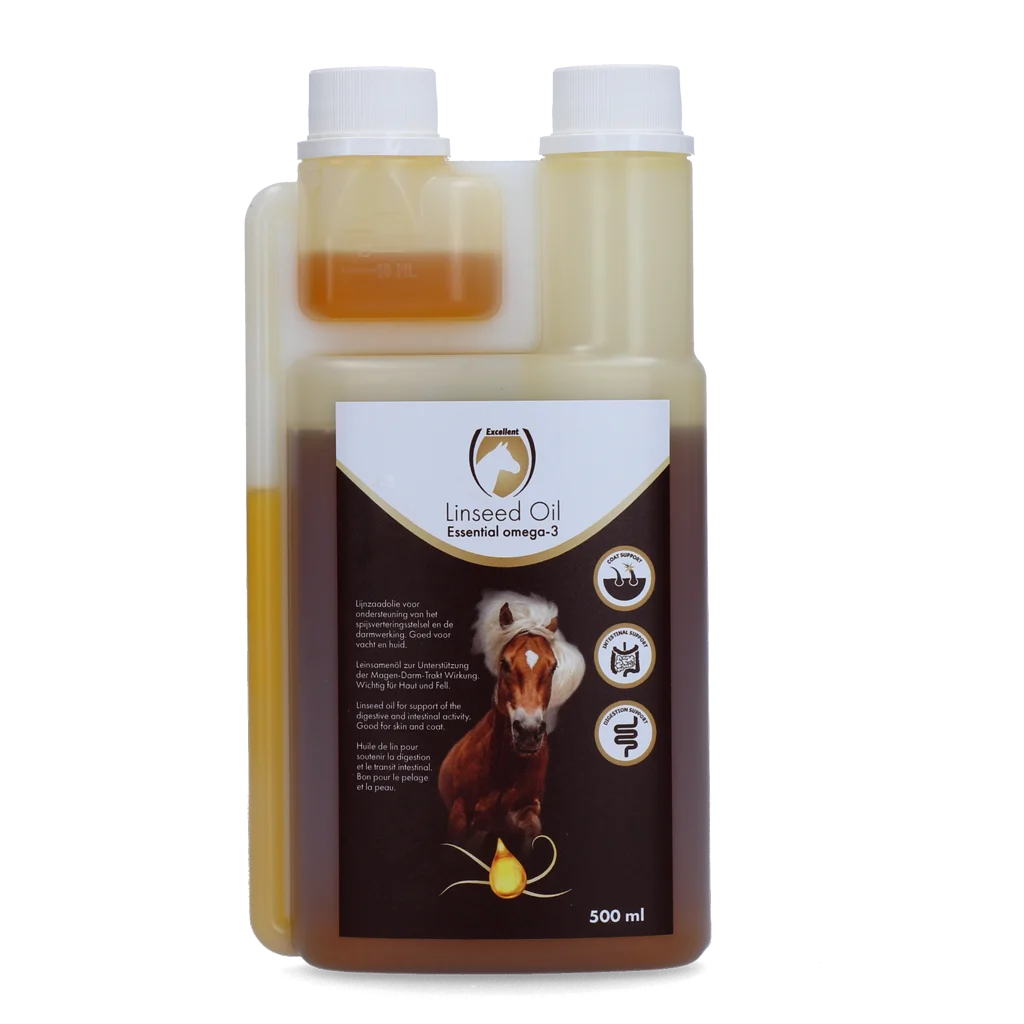 LIJN00004.png Ulei de in pentru cai, presat la rece, 500 ml – Excellent Horse Linseed Oil - imagine 1