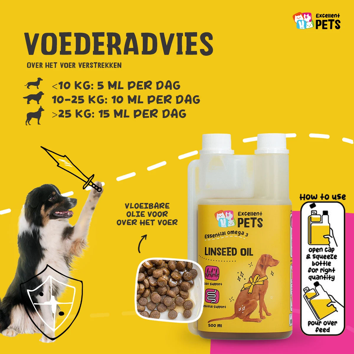 Ulei de in pentru câini cu omega 3, presat la rece, 500 ml – Excellent Pets Linseed Oil - imagine 2