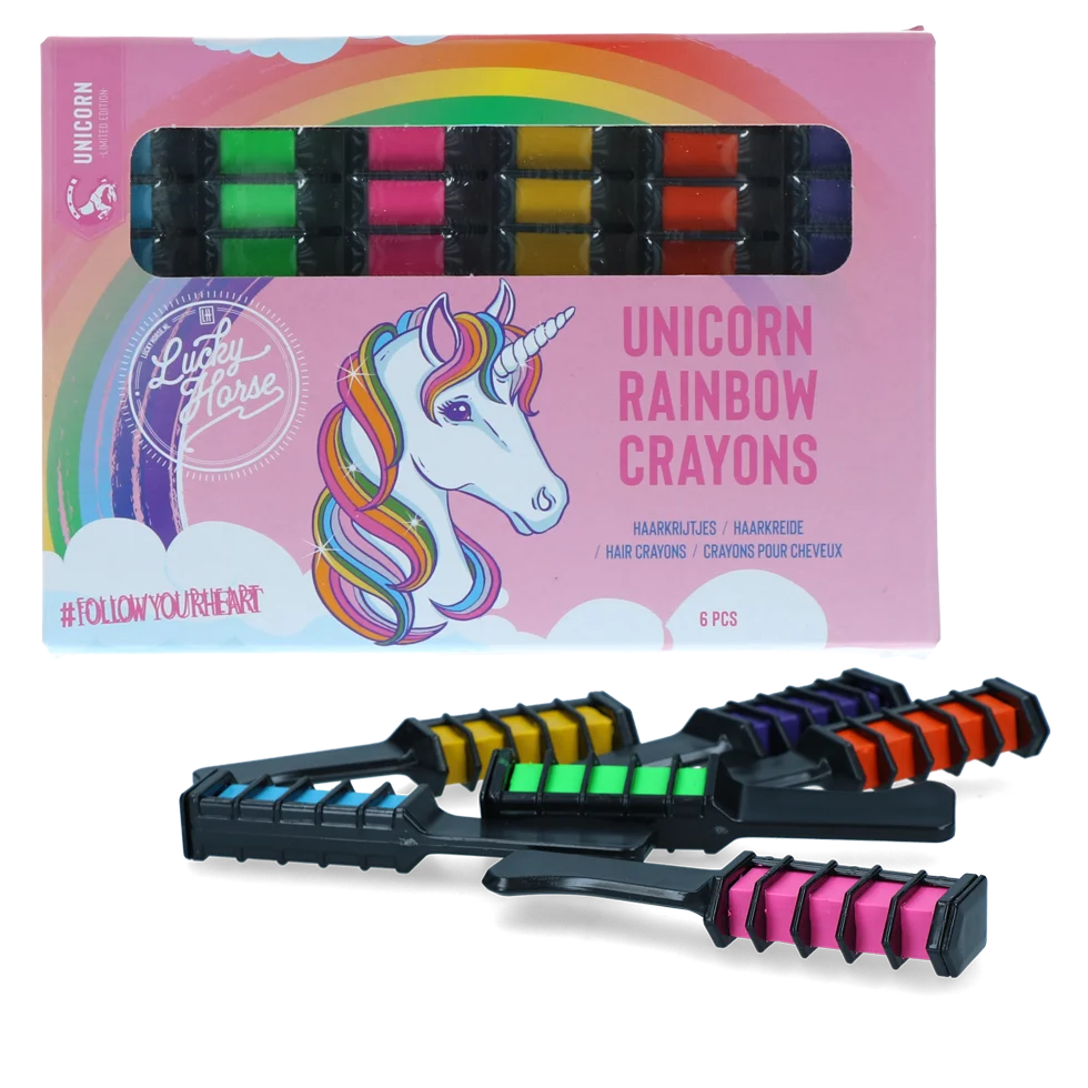 Creioane colorate pentru părul cailor, culori curcubeu, 6 bucăți – Lucky Horse Unicorn creioane colorate curcubeu - imagine 1